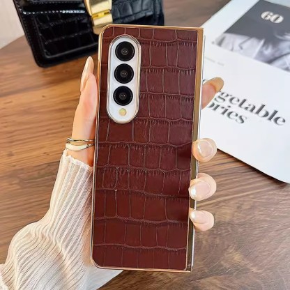 Husă de telefon din piele lucrată manual cu model de crocodil, cu protecție pentru ecran din spate pentru Samsung Galaxy Z Fold3 Fold4 Fold5 5G