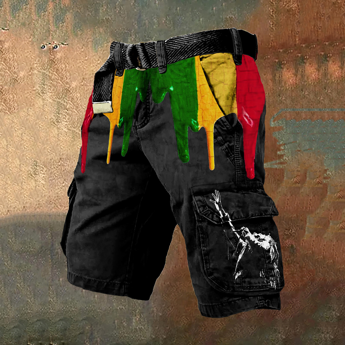 Pantaloni scurți cargo retro pentru bărbați cu design totem viking