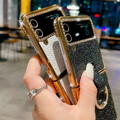 Husă pentru telefon inel placată cu stras cu sclipici pentru Samsung Galaxy Flip4 Flip3