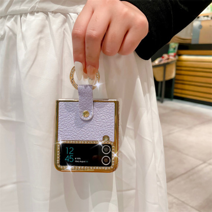 Husă pentru telefon inel placată cu stras cu sclipici pentru Samsung Galaxy Flip4 Flip3