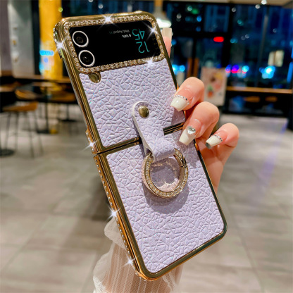 Husă pentru telefon inel placată cu stras cu sclipici pentru Samsung Galaxy Flip4 Flip3