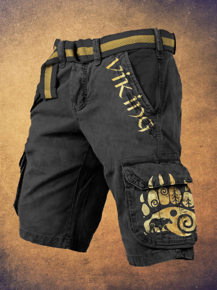 Męskie szorty cargo Retro Viking Totem Art