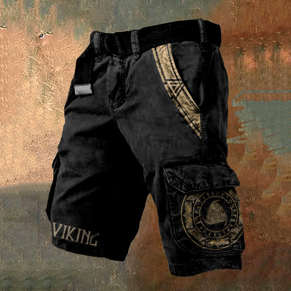 Męskie szorty cargo Retro Viking Totem Art