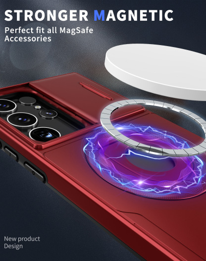 Samsung Magsafe Series |. Сгъваем магнитен метален защитен калъф, плъзгащ се пръстен за прозорец 2 в 1, въртяща се стойка, поддържа безжично зареждане.