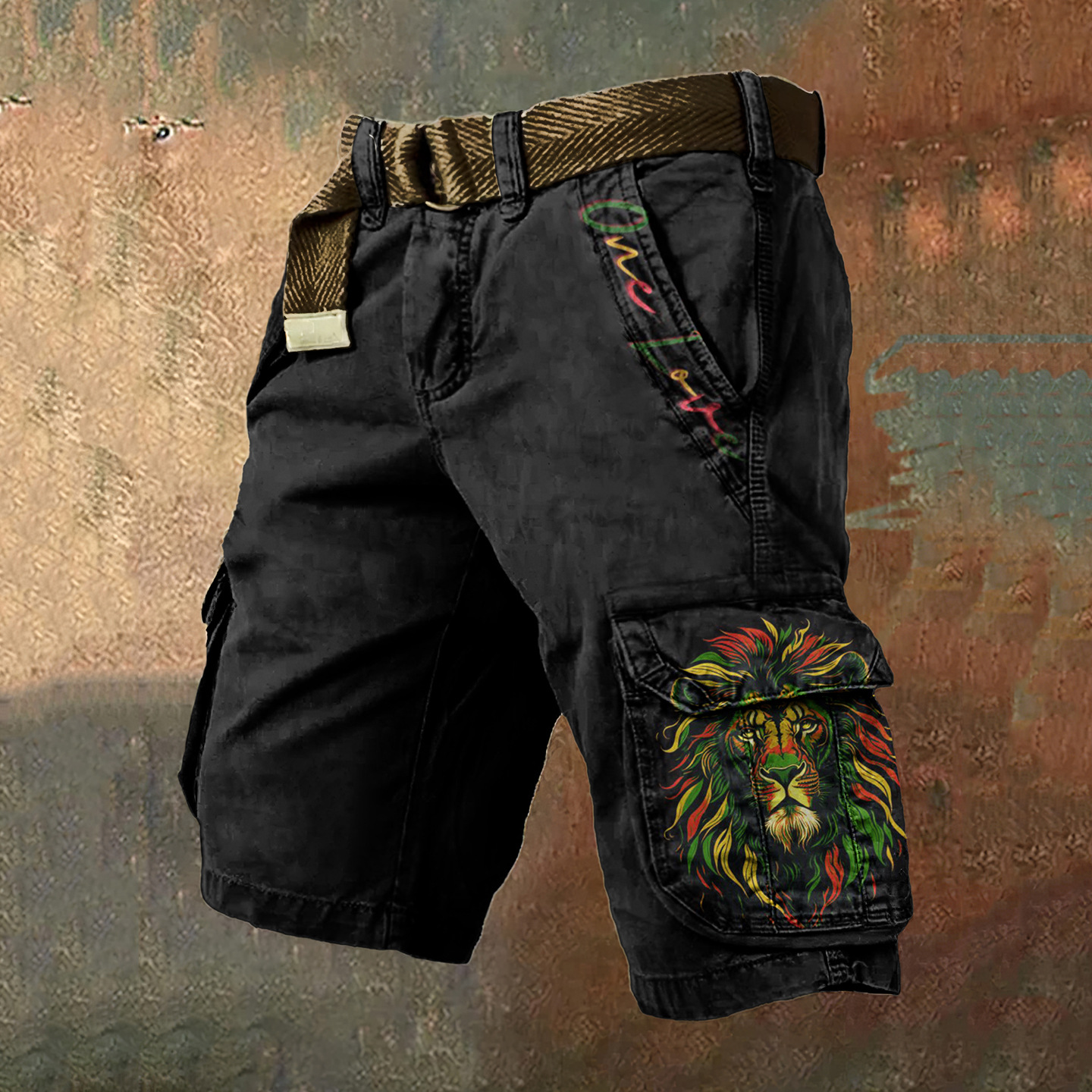 Pantaloni scurți cargo retro pentru bărbați cu design totem viking