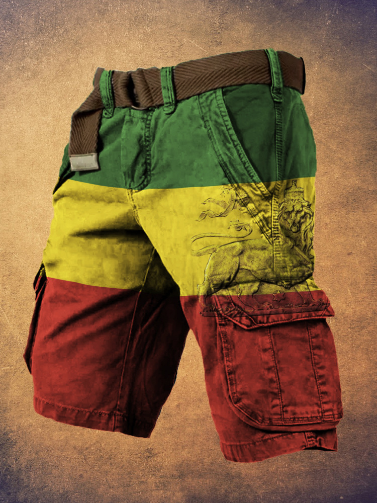 Pantaloni scurți cargo retro pentru bărbați cu design totem viking