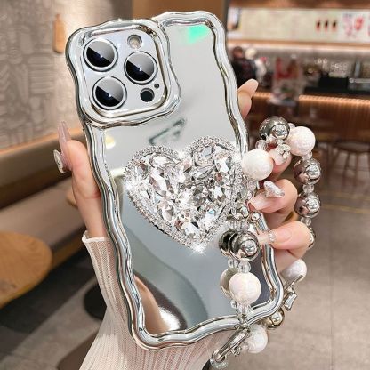 Θήκη iPhone με ασημένια καρδιά από στρας