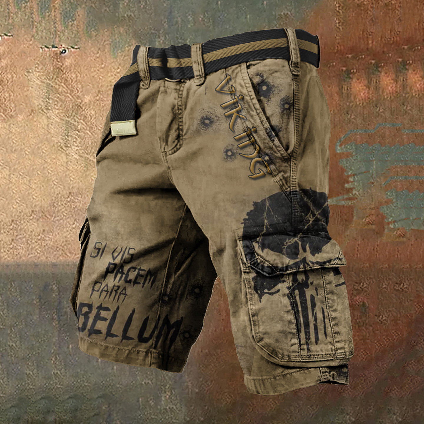Pantaloni scurți cargo retro pentru bărbați cu design totem viking