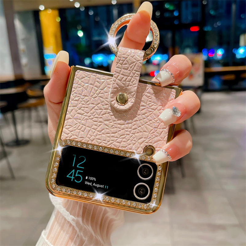 Husă pentru telefon inel placată cu stras cu sclipici pentru Samsung Galaxy Flip4 Flip3