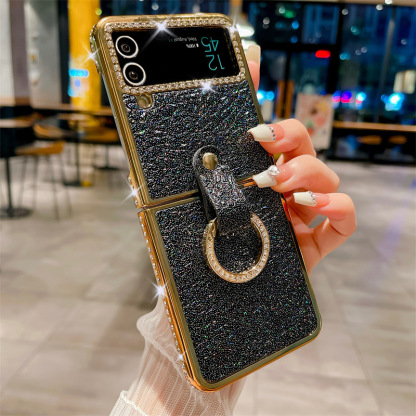 Husă pentru telefon inel placată cu stras cu sclipici pentru Samsung Galaxy Flip4 Flip3
