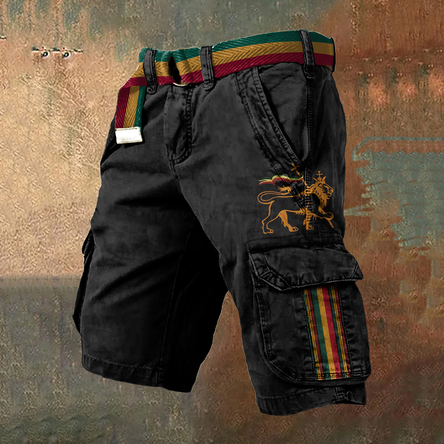 Pantaloni scurți cargo retro pentru bărbați cu design totem viking