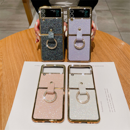 Husă pentru telefon inel placată cu stras cu sclipici pentru Samsung Galaxy Flip4 Flip3