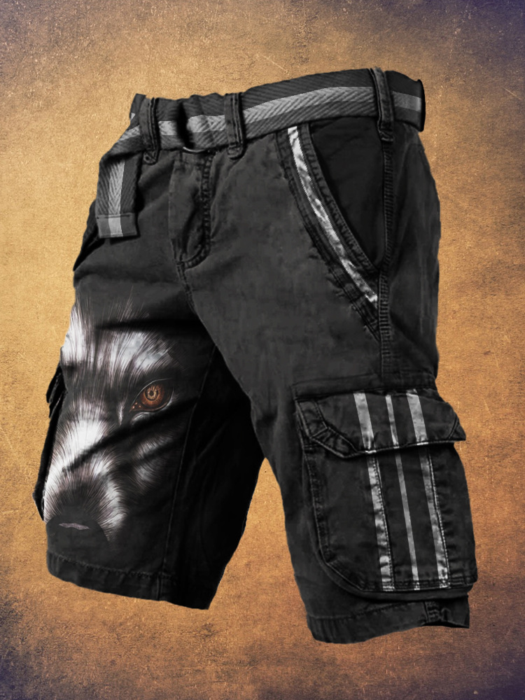 Pantaloni scurți cargo retro pentru bărbați cu design totem viking