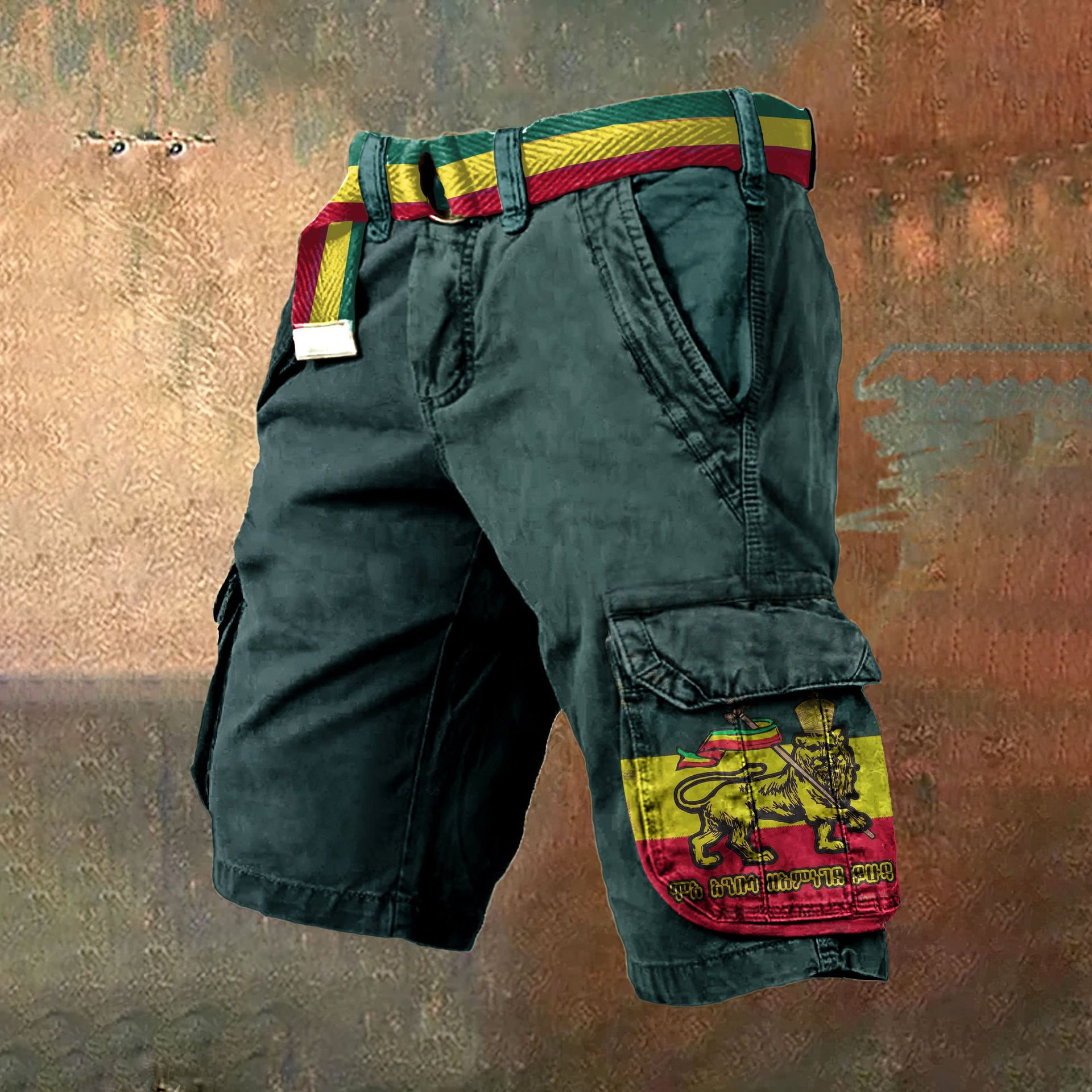 Pantaloni scurți cargo retro pentru bărbați cu design totem viking
