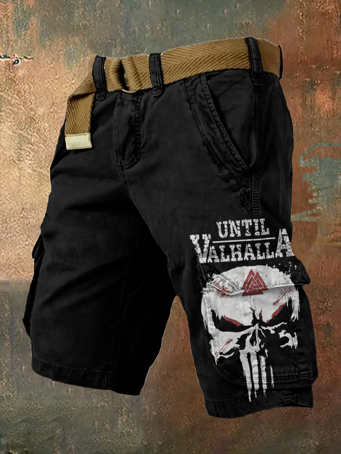 Pantaloni scurți cargo retro pentru bărbați cu design totem viking