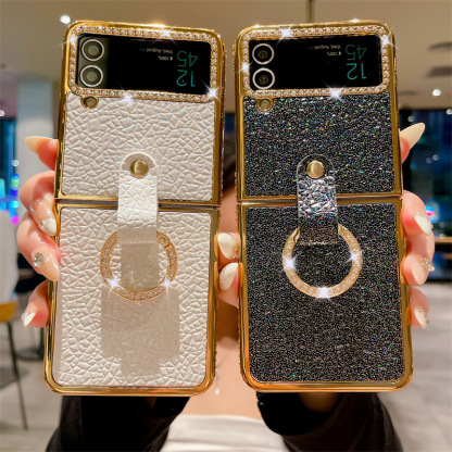 Husă pentru telefon inel placată cu stras cu sclipici pentru Samsung Galaxy Flip4 Flip3