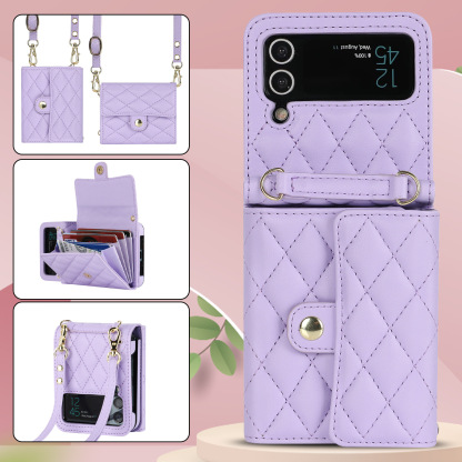 Husa De Telefon De Lux Cu Suport Card De Piele Cu Lant Pentru Samsung Galaxy Z Flip3 Flip4 5G