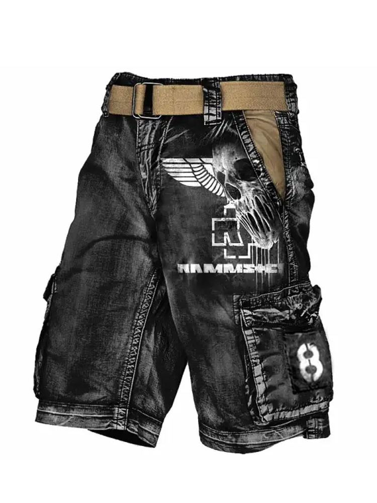 Pantaloni scurți cargo retro pentru bărbați cu design totem viking