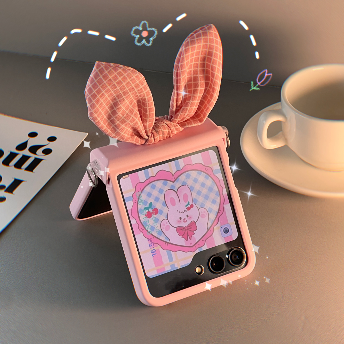 Νέα προστατευτική θήκη για κινητά αυτιά κουνελιού Samsung Z Flip5 Flip4 Flip3