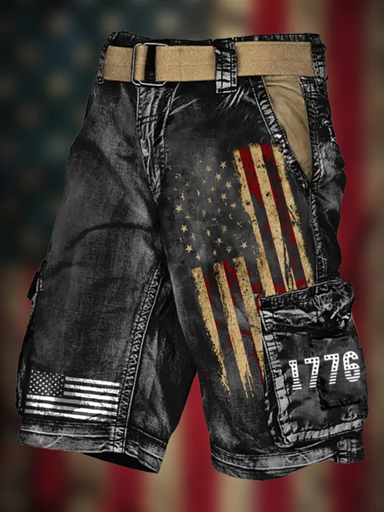 Pantaloni scurți cargo retro pentru bărbați cu design totem viking