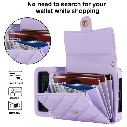 Husa De Telefon De Lux Cu Suport Card De Piele Cu Lant Pentru Samsung Galaxy Z Flip3 Flip4 5G