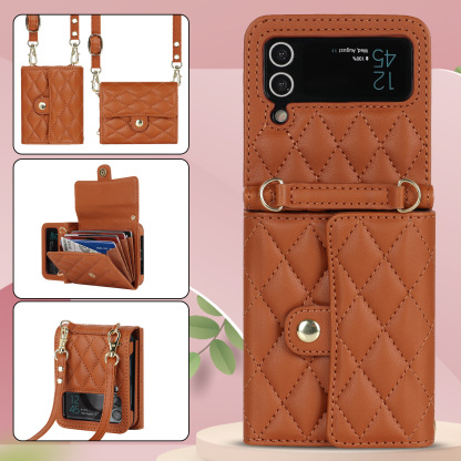 Husa De Telefon De Lux Cu Suport Card De Piele Cu Lant Pentru Samsung Galaxy Z Flip3 Flip4 5G