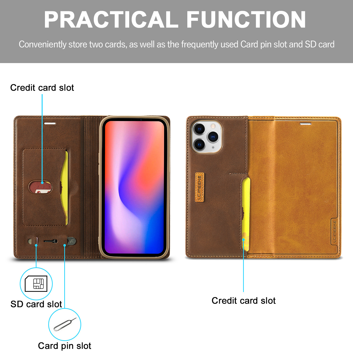 Husă de lux din piele pentru telefon mobil pentru iPhone 11/12/13/14 4-în-1