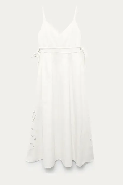 Robe longue a bretelles Femme - Ecru