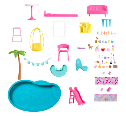 Barbie – casa dei sogni di barbie, playset casa delle bambole con piscina, scivolo a 3 piani, ascensore e aree di gioco per cuccioli, 75+ accessori, 3+ anni, hmx10