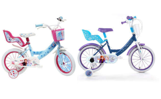 Bicicletta da bambini da 14 pollici con portabambole – cestino e stabilizzatori laterali di disney frozen