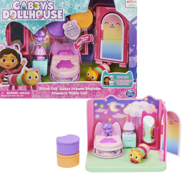 Gabby’s dollhouse, la camera da letto di cuscigatta, mini playset stanze della casa, giochi per bambini dai 3 anni in su