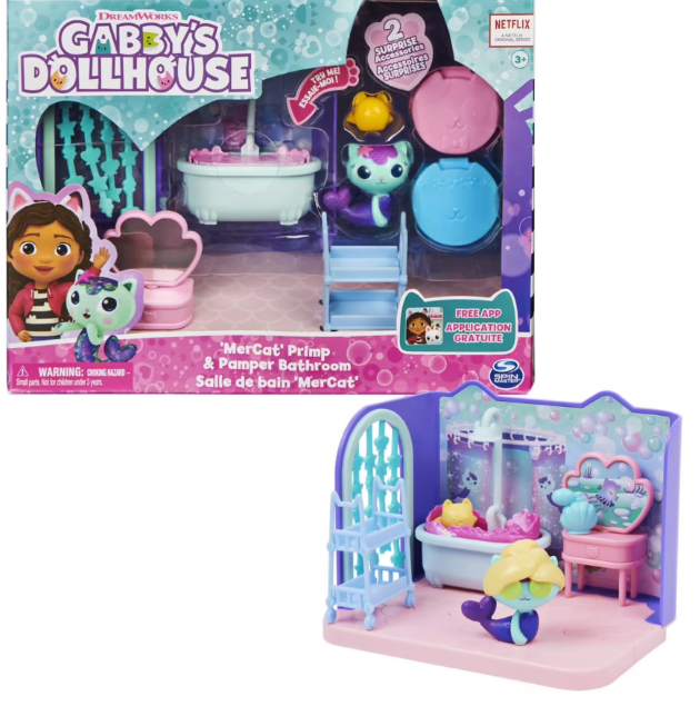 Gabby’s dollhouse, la sala da bagno di siregatta, mini playset stanze della casa, giochi per bambini dai 3 anni in su