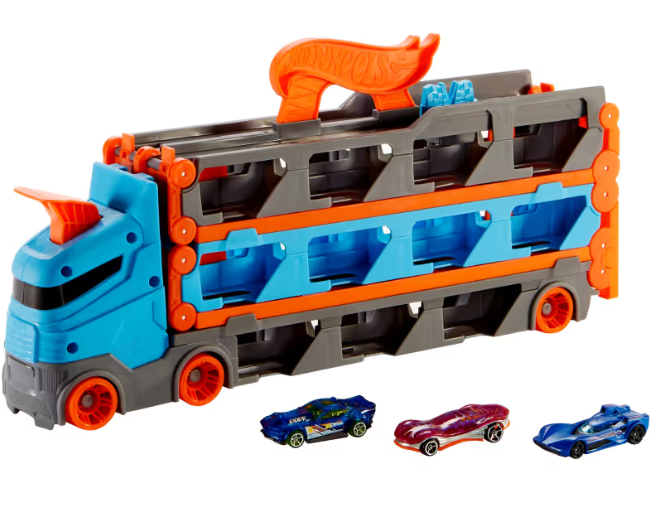 Hot wheels 2in1 camion trasportatore e pista con 3 macchinine, 4+anni