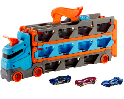 Hot wheels 2in1 camion trasportatore e pista con 3 macchinine, 4+anni