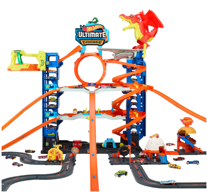 Hot wheels™ city mega garage playset con 2 macchinine die-cast, box per riporre oltre 50 macchinine