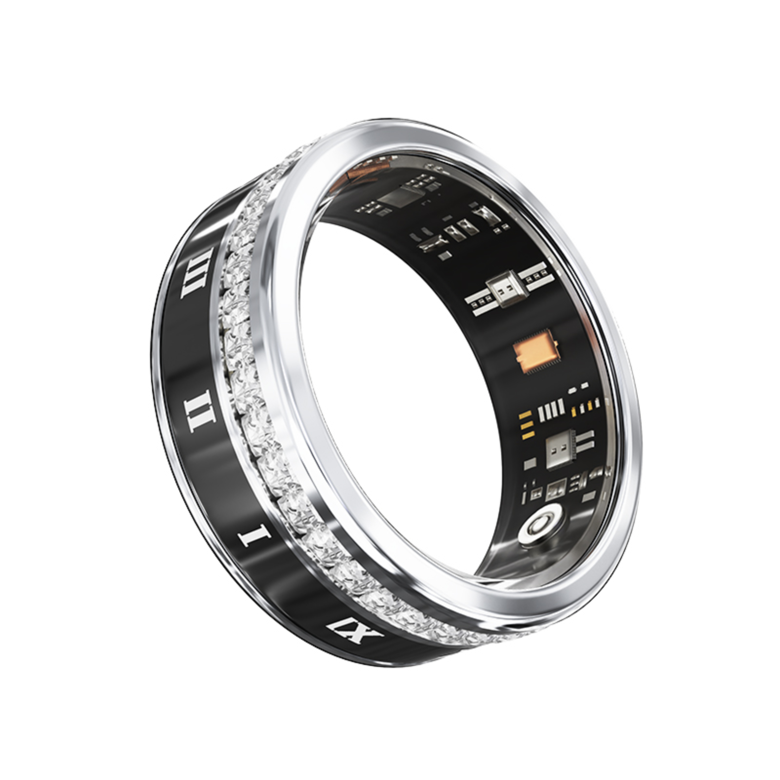 PANGUMART V2 Diamond-encrusted Bluetooth Sleep Heart Rate Monitoring Smart Titanium Steel Ring