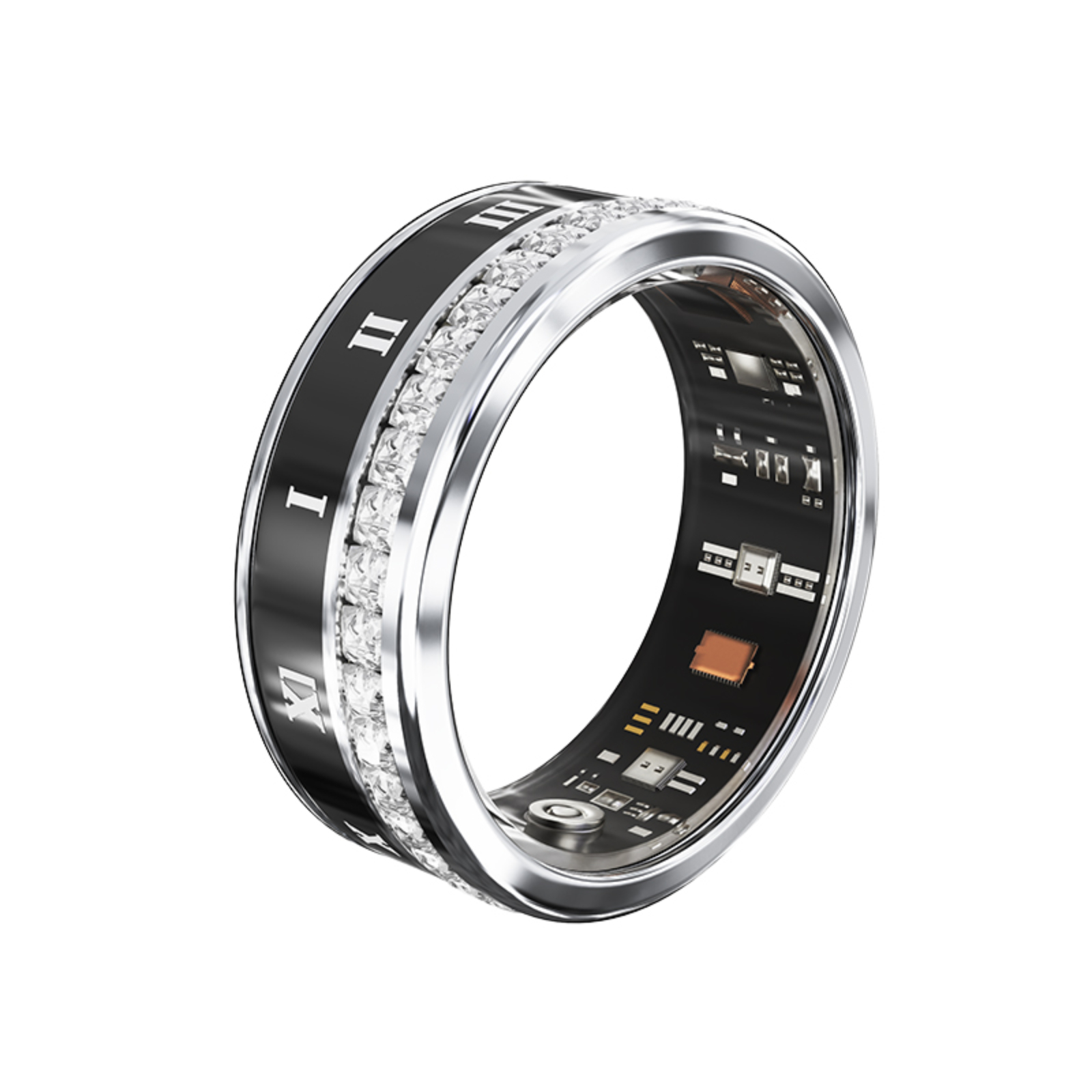 PANGUMART V2 Diamond-encrusted Bluetooth Sleep Heart Rate Monitoring Smart Titanium Steel Ring