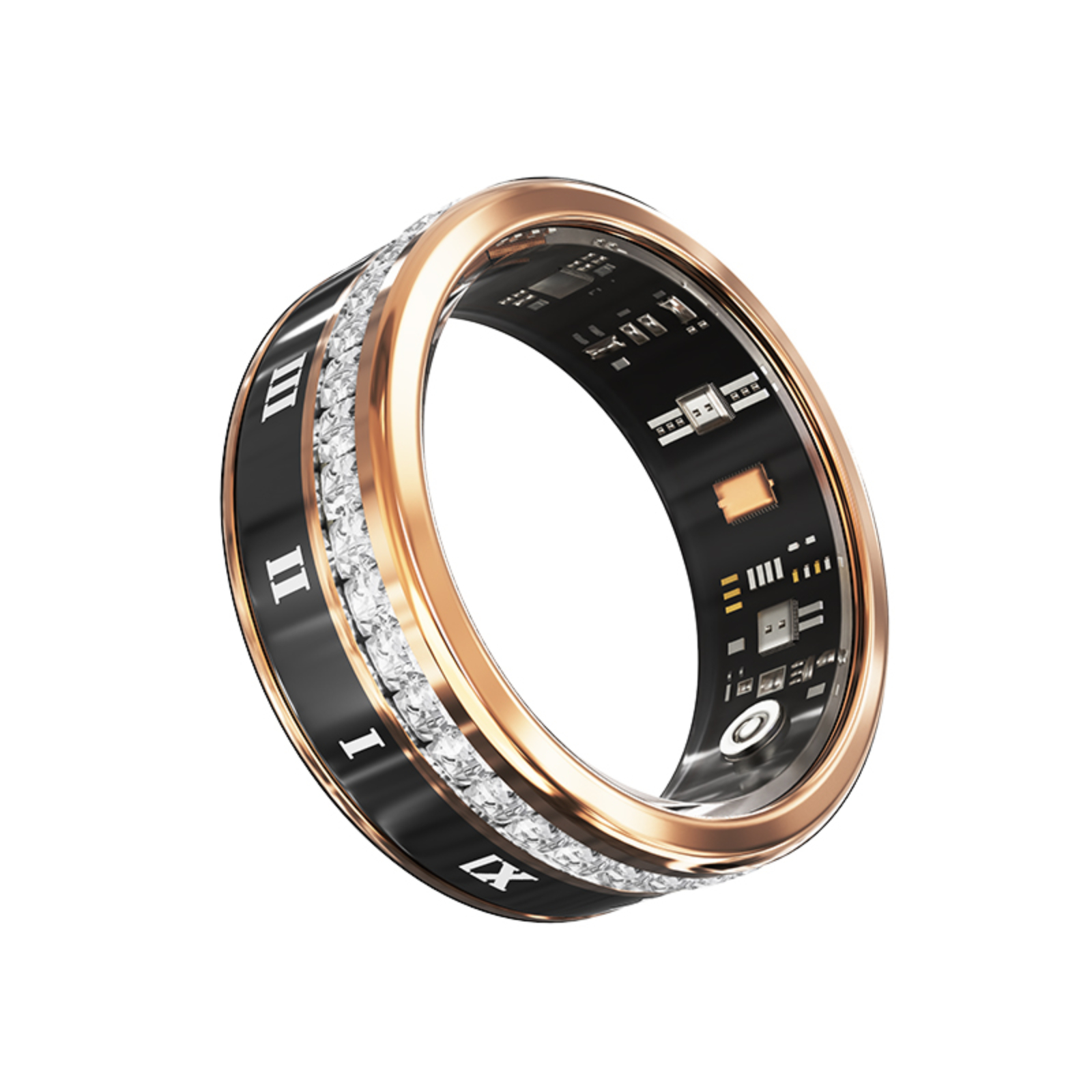 PANGUMART V2 Diamond-encrusted Bluetooth Sleep Heart Rate Monitoring Smart Titanium Steel Ring