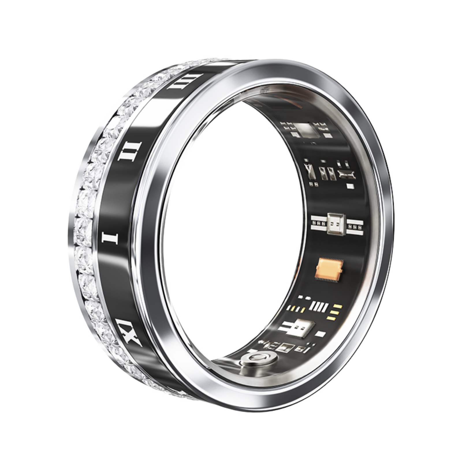 PANGUMART V2 Diamond-encrusted Bluetooth Sleep Heart Rate Monitoring Smart Titanium Steel Ring