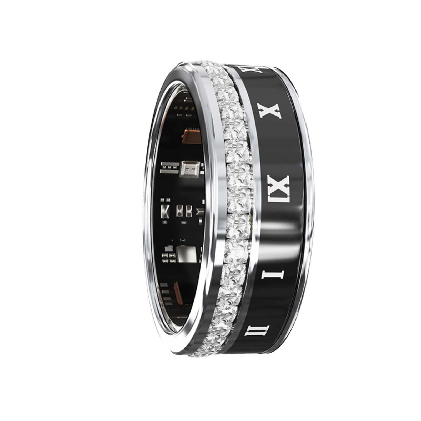 PANGUMART V2 Diamond-encrusted Bluetooth Sleep Heart Rate Monitoring Smart Titanium Steel Ring