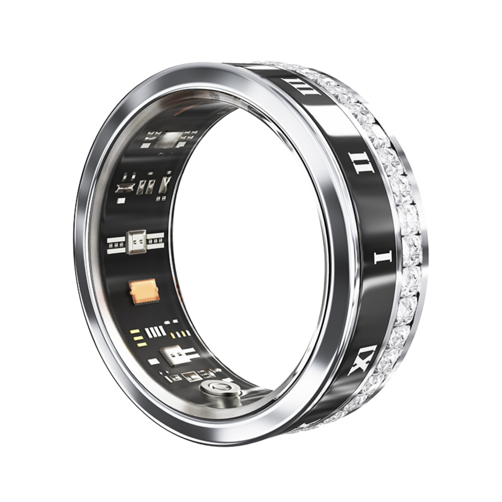 PANGUMART V2 Diamond-encrusted Bluetooth Sleep Heart Rate Monitoring Smart Titanium Steel Ring