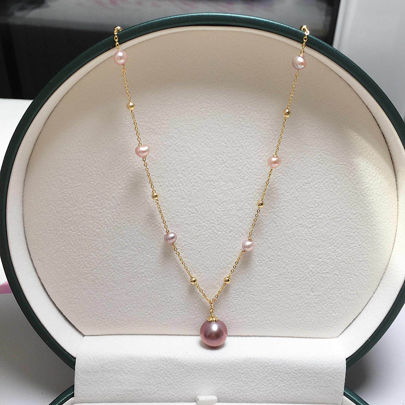 Teardrop Pendant Beaded Necklace 14K Gold Filled