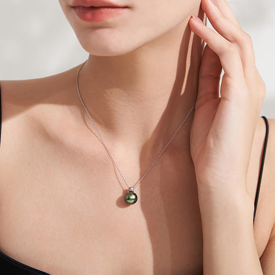 12-14mm Princess Tahitian Pearl & Sasha Diamond Pendant Necklace