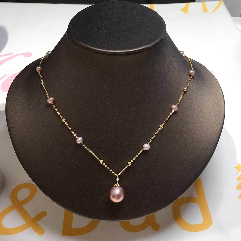 Teardrop Pendant Beaded Necklace 14K Gold Filled