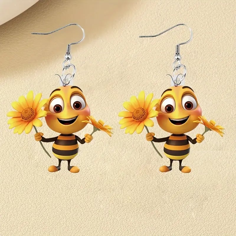 (🔥HOT SALE NOW 49% OFF) -🌻Cute Sunflower & Bee Acrylic Earrings🐝