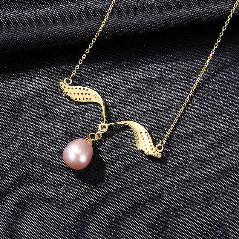 Angel Wings Freshwater Pearl Pendant Necklace | 14K Gold Over Sterling Silver