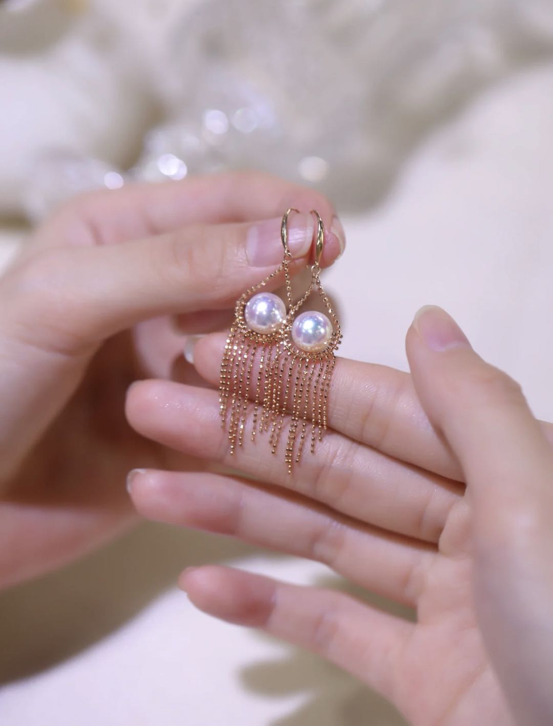 Mysterious Rasia Lace Pearl Earrings | 18k Gold Plated