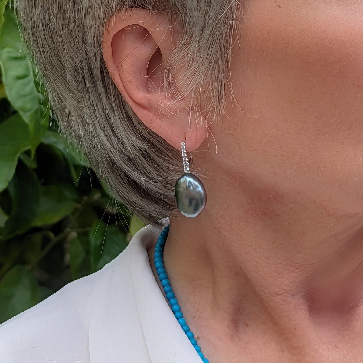 19-20mm Tahitian Keshi Pearl Dangling Lever-Back Earrings