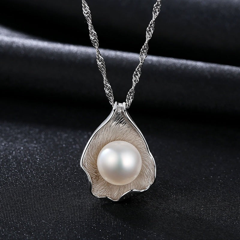 White Gold Unique Freshwater Pearl and Diamond Pendant Necklace