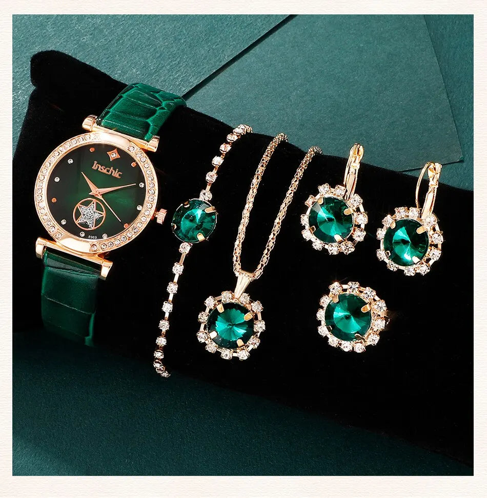 6-Piece Luxury Quartz Watch & Jewelry Set for Women